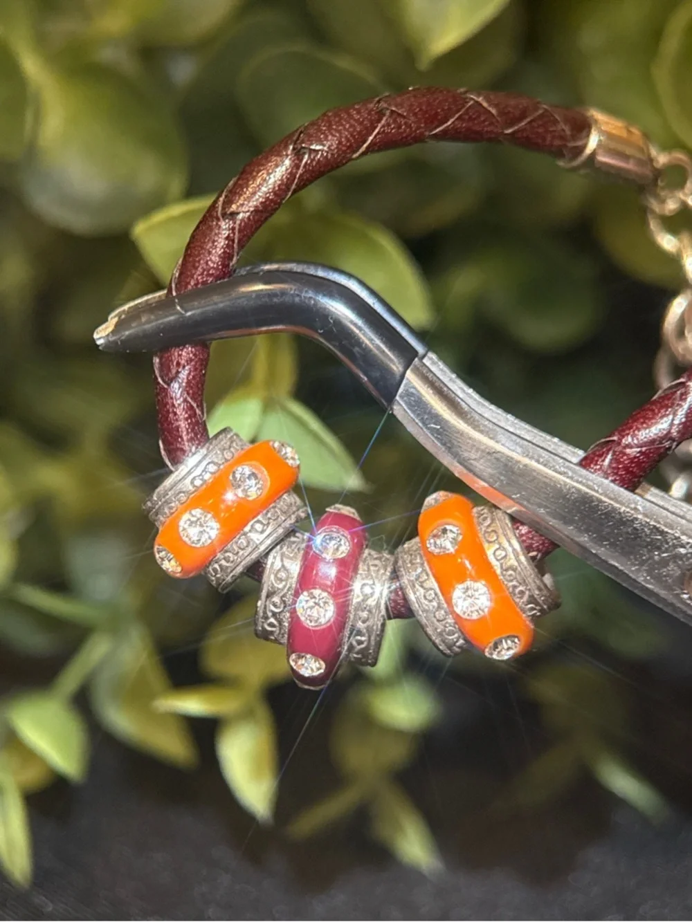 Brighton Orange and‎ Plum Bead Braided Leather Bracelet
